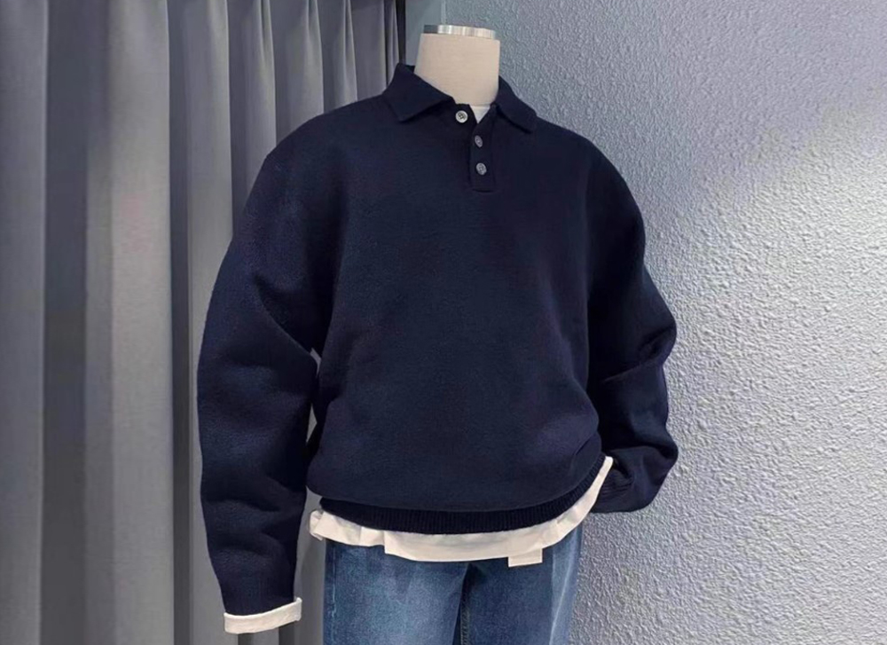 무료배송 해외 수입 니트티  카라넥 폴로 긴팔 셔츠 스웨터 모던 심플 루즈핏 두꺼운 따뜻한 캐주얼 스웨터 가을 겨울